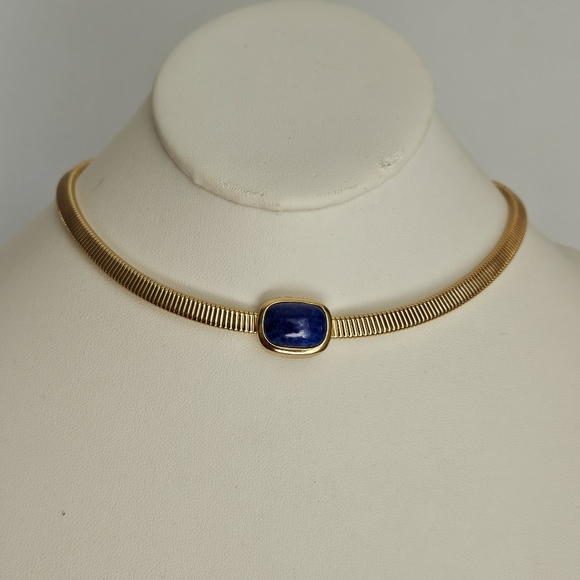 Dior Choker Necklace Vintage 80s Dior Chunky Gold Tone Blue Faux Stone - Picture 16 of 16